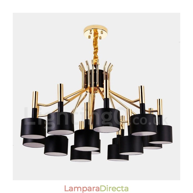 Lámpara de araña de estilo contemporáneo moderno de 15 luces y 2 niveles