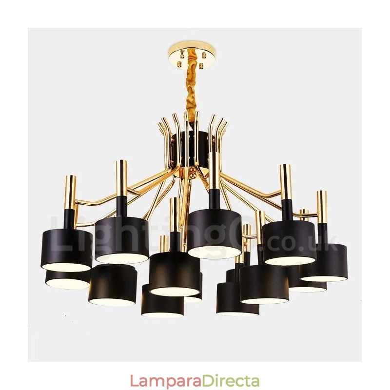 Lámpara de araña de estilo contemporáneo moderno de 15 luces y 2 niveles