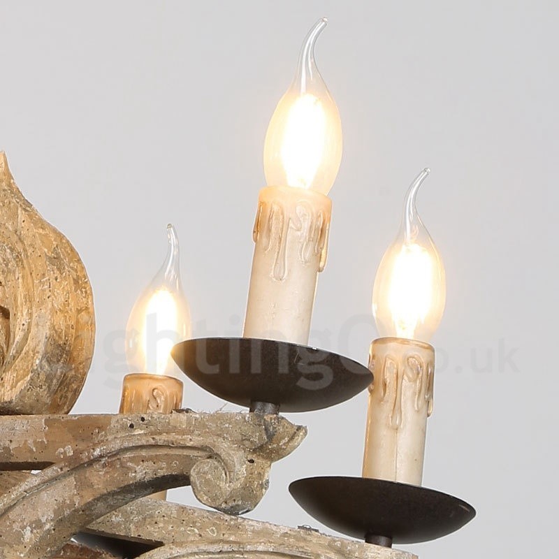 Lámpara de araña de madera retro vintage de 8 luces