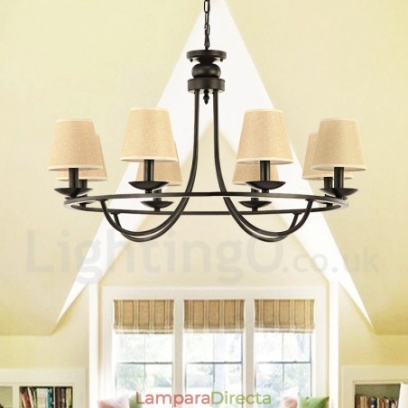 Lámpara de araña de un solo nivel de 8 luces estilo retro campestre Lámpara de araña de un solo nivel de 8 luces estilo retro campestre