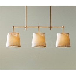 Lámpara de araña de cobre de 3 luces estilo retro campestre con pantalla de tela