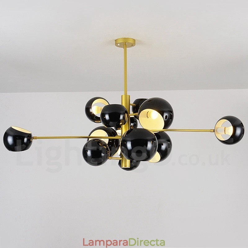 Lámpara de araña moderna contemporánea de 13 luces negra