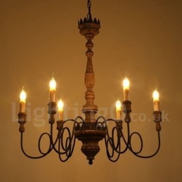Lámpara de araña de madera vintage de estilo campestre con 6 luces