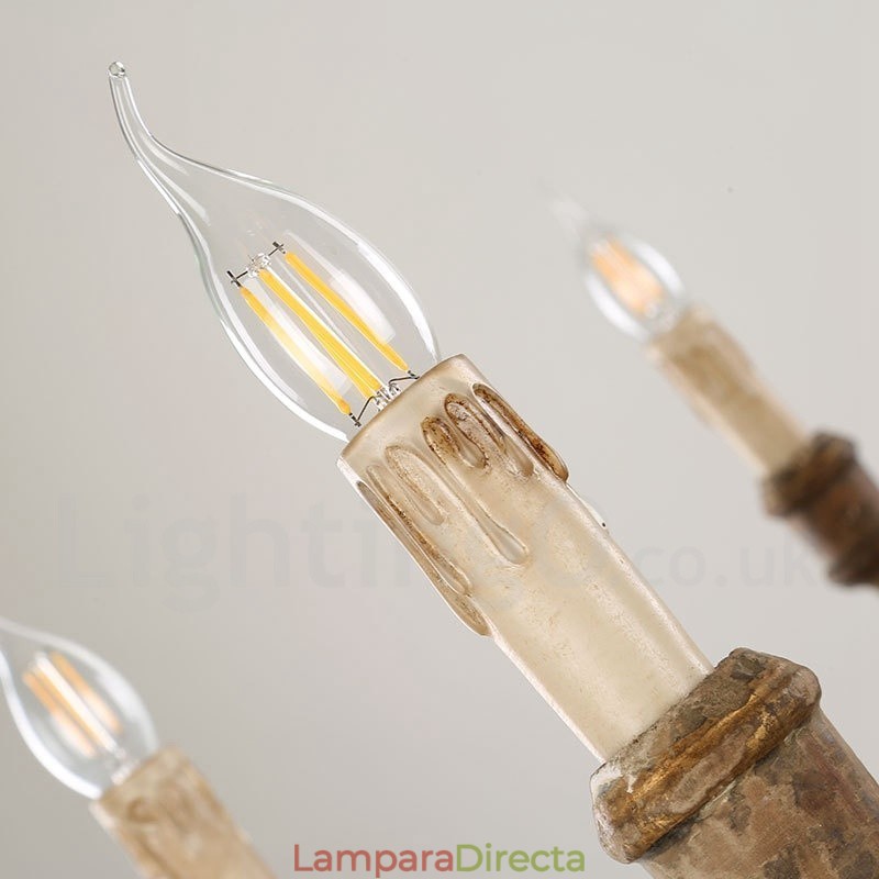Lámpara de araña de madera vintage de estilo campestre con 6 luces