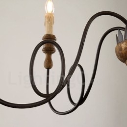Lámpara de araña de madera vintage de estilo campestre con 6 luces