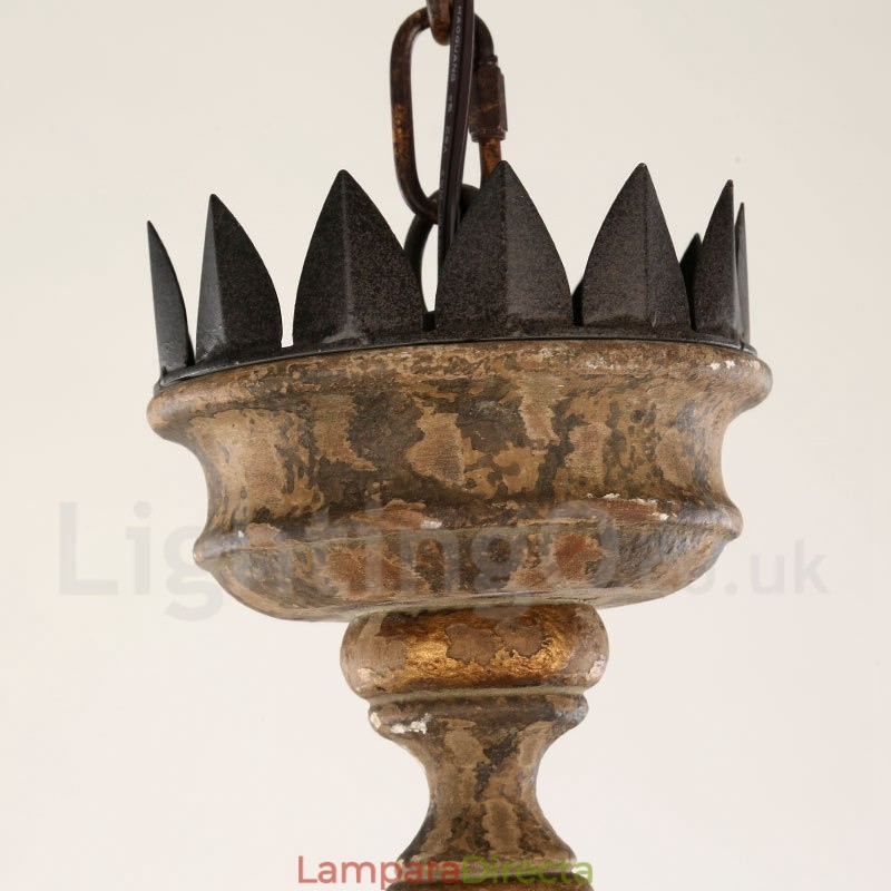 Lámpara de araña de madera vintage de estilo campestre con 6 luces