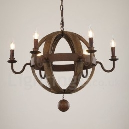 Lámpara de araña de madera vintage de estilo campestre con 6 luces