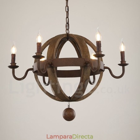 Lámpara de araña de madera vintage de estilo campestre con 6 luces Lámpara de araña de madera vintage de estilo campestre con 6 luces