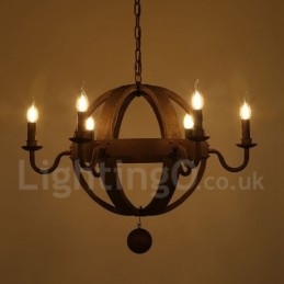 Lámpara de araña de madera vintage de estilo campestre con 6 luces