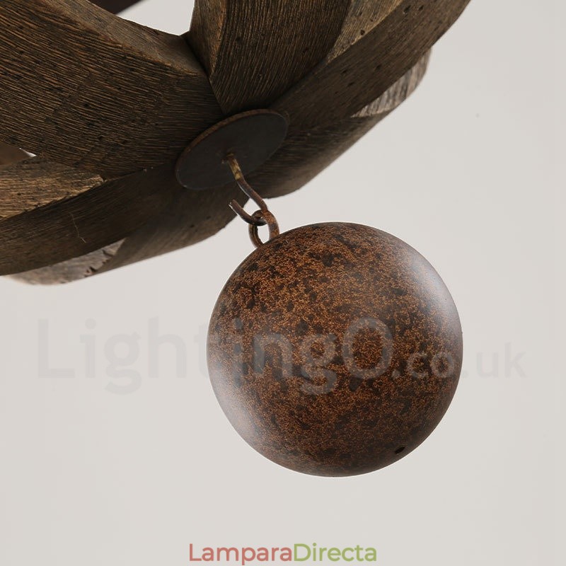 Lámpara de araña de madera vintage de estilo campestre con 6 luces