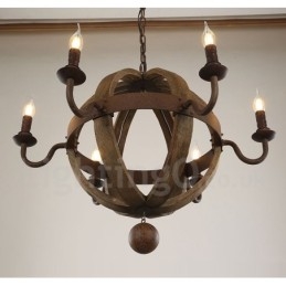 Lámpara de araña de madera vintage de estilo campestre con 6 luces