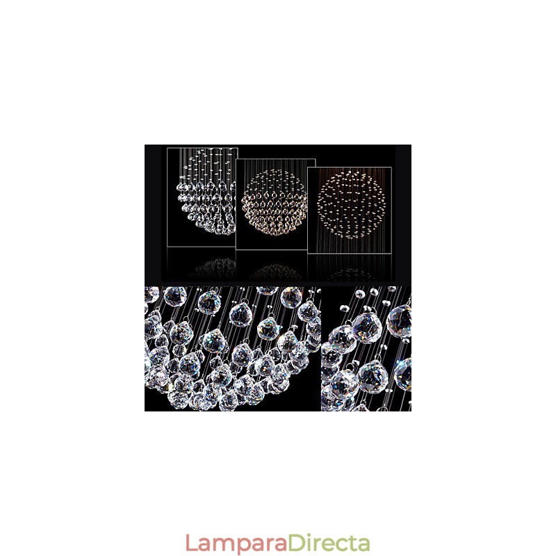 Lámpara colgante moderna de cristal de 5 luces con dosel plateado y globo de cristal transparente.