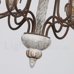 Lámpara de araña de madera vintage de estilo campestre de un solo nivel con 6 luces