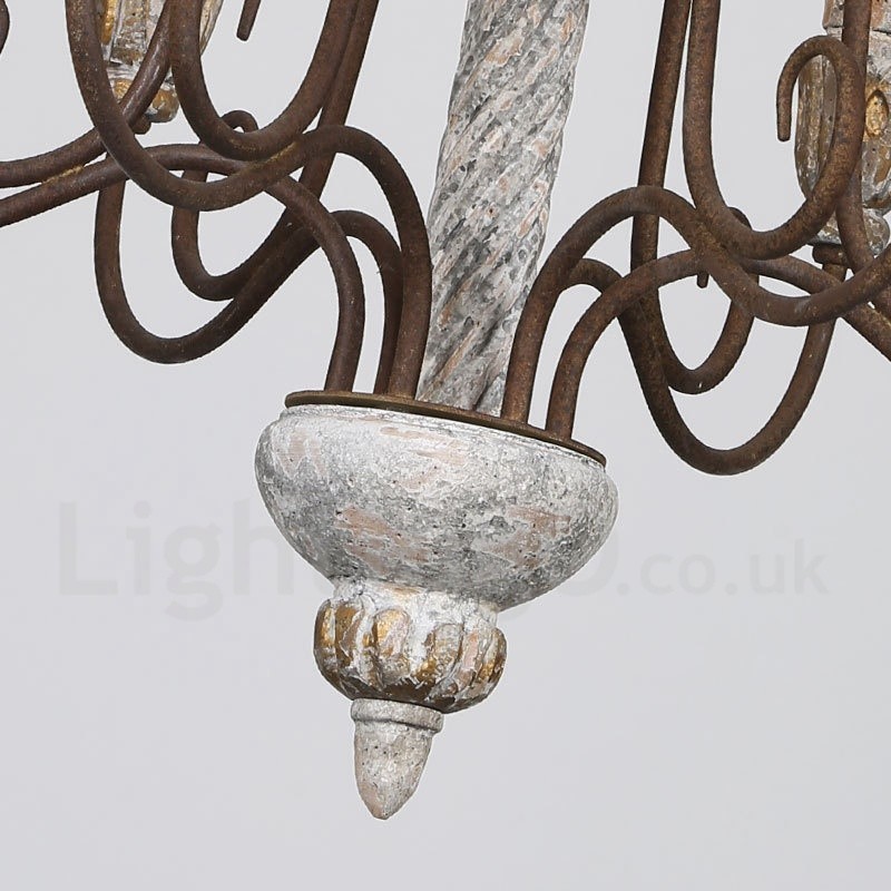 Lámpara de araña de madera vintage de estilo campestre de un solo nivel con 6 luces