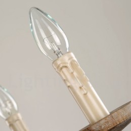Lámpara de araña vintage de madera rústica de un solo nivel con 6 luces de madera clara