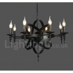 Lámpara de araña de un solo nivel de 8 luces de metal retro vintage negro