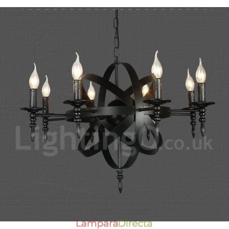 Lámpara de araña de un solo nivel de 8 luces de metal retro vintage negro Lámpara de araña de un solo nivel de 8 luces de metal retro vintage negro