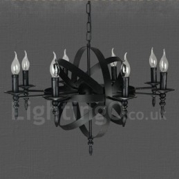 Lámpara de araña de un solo nivel de 8 luces de metal retro vintage negro