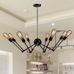 Lámpara de araña de un solo nivel de 8 luces de metal retro vintage negro