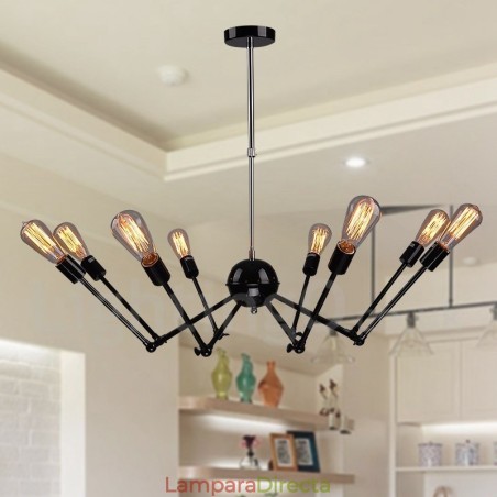 Lámpara de araña de un solo nivel de 8 luces de metal retro vintage negro Lámpara de araña de un solo nivel de 8 luces de metal retro vintage negro