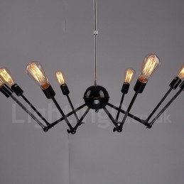 Lámpara de araña de un solo nivel de 8 luces de metal retro vintage negro