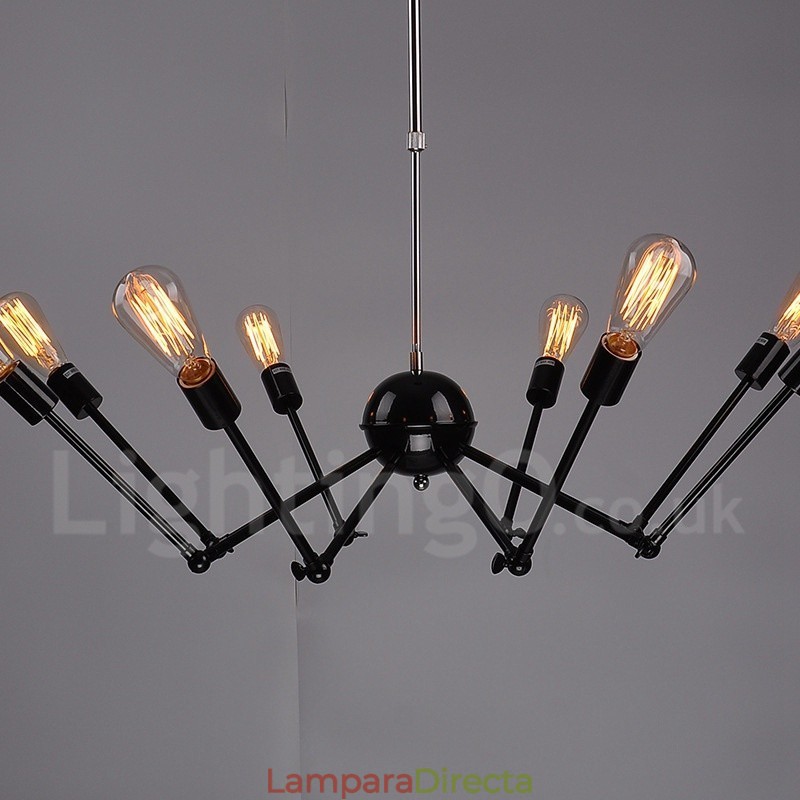 Lámpara de araña de un solo nivel de 8 luces de metal retro vintage negro