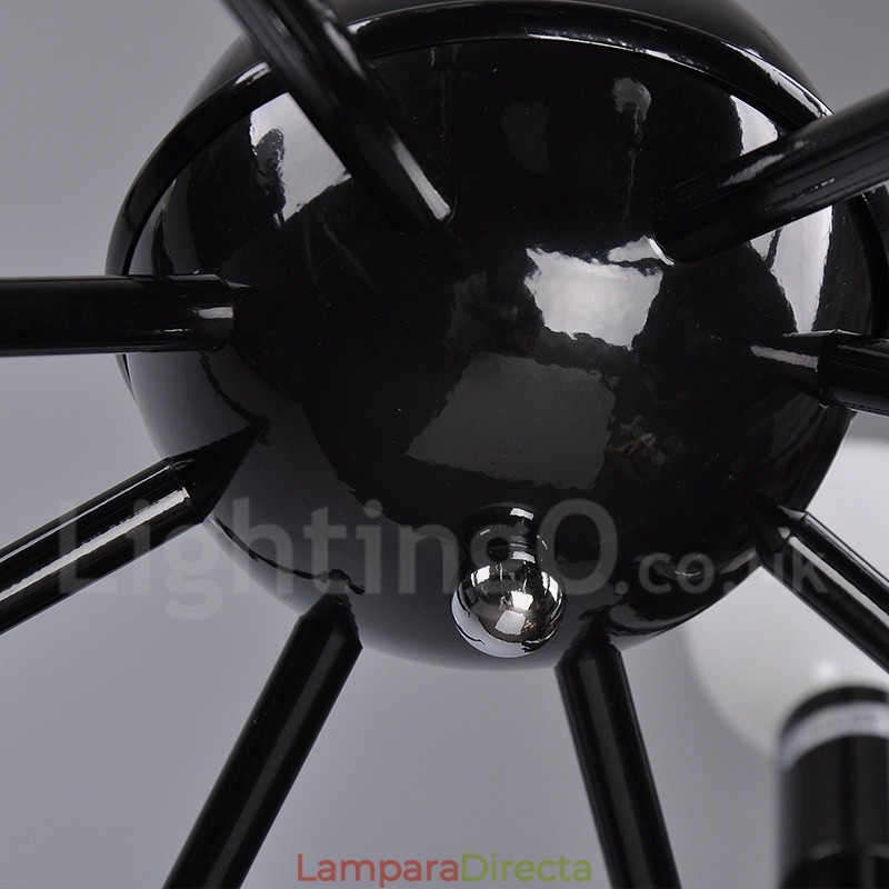 Lámpara de araña de un solo nivel de 8 luces de metal retro vintage negro