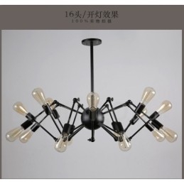Lámpara de araña de un solo nivel de 8 luces de metal retro vintage negro