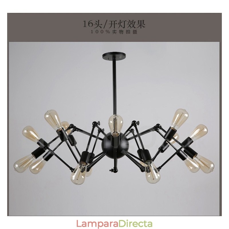 Lámpara de araña de un solo nivel de 8 luces de metal retro vintage negro