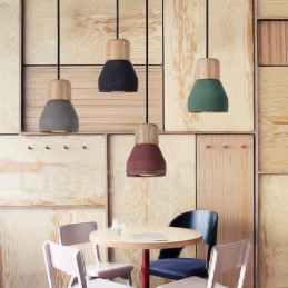 Lámpara colgante de una sola luz moderna contemporánea multicolor de madera y hormigón