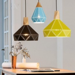 Lámpara colgante moderna contemporánea de metal y madera de 1 luz