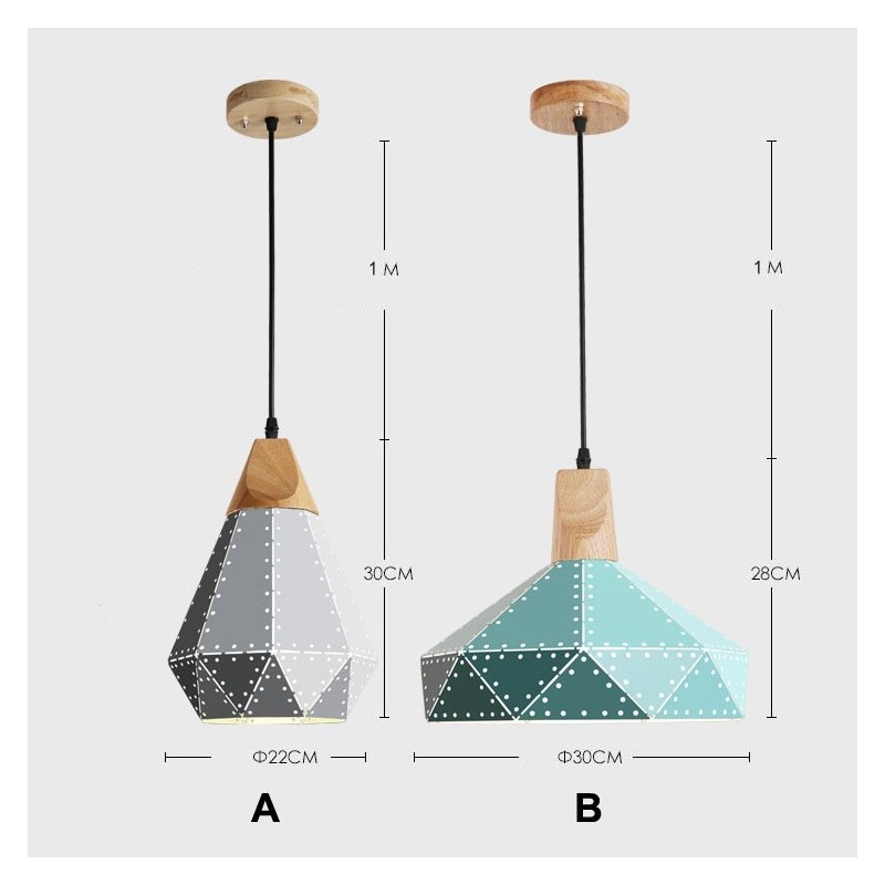 Lámpara colgante moderna contemporánea de metal y madera de 1 luz