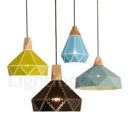 Lámpara colgante moderna contemporánea de metal y madera de 1 luz