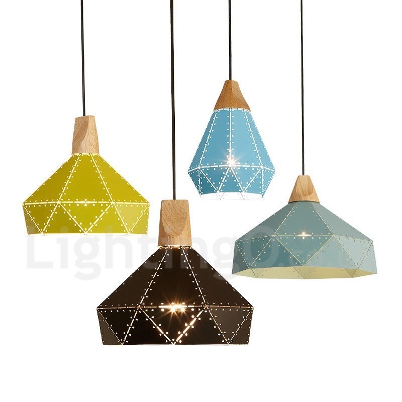 Lámpara colgante moderna contemporánea de metal y madera de 1 luz