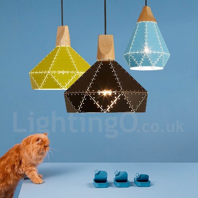 Lámpara colgante moderna contemporánea de metal y madera de 1 luz