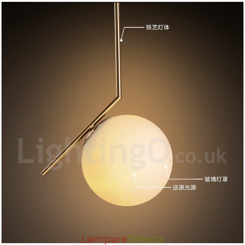 Lámpara colgante contemporánea moderna de 1 luz con pantalla de vidrio