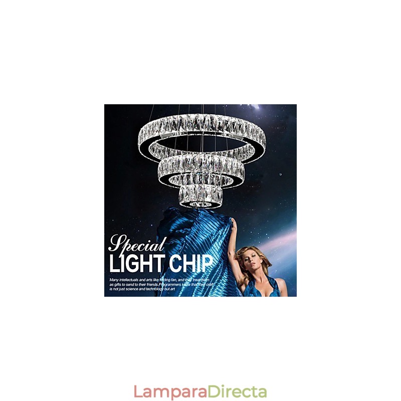 Lámparas de araña de cristal modernas con tres anillos D305070 K9, lámparas de techo de cristal grandes