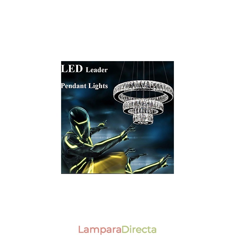 Lámparas de araña de cristal modernas con tres anillos D305070 K9, lámparas de techo de cristal grandes