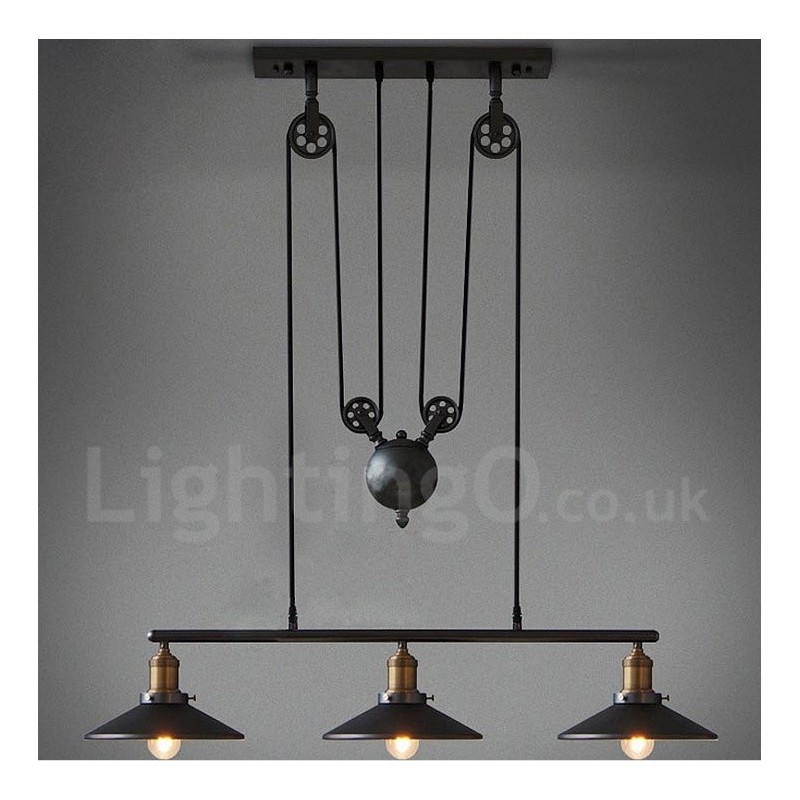 Lámpara colgante vintage de metal de 3 luces