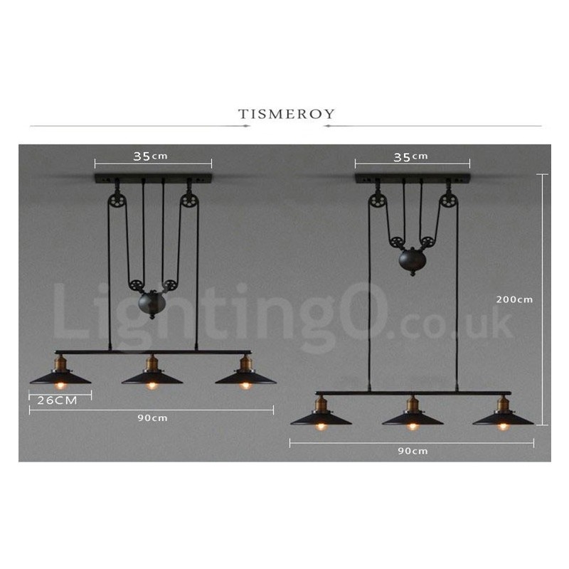 Lámpara colgante vintage de metal de 3 luces