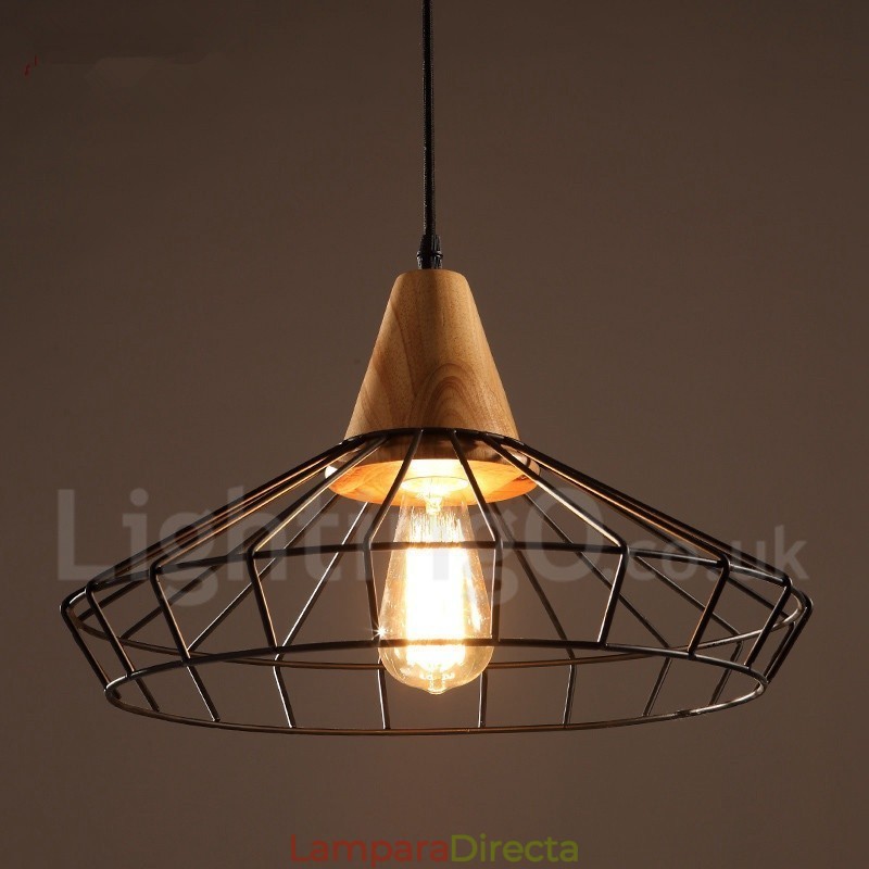 Lámpara colgante de madera y metal vintage