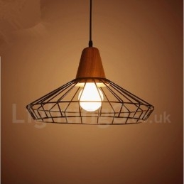 Lámpara colgante de madera y metal vintage