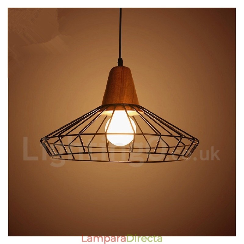 Lámpara colgante de madera y metal vintage