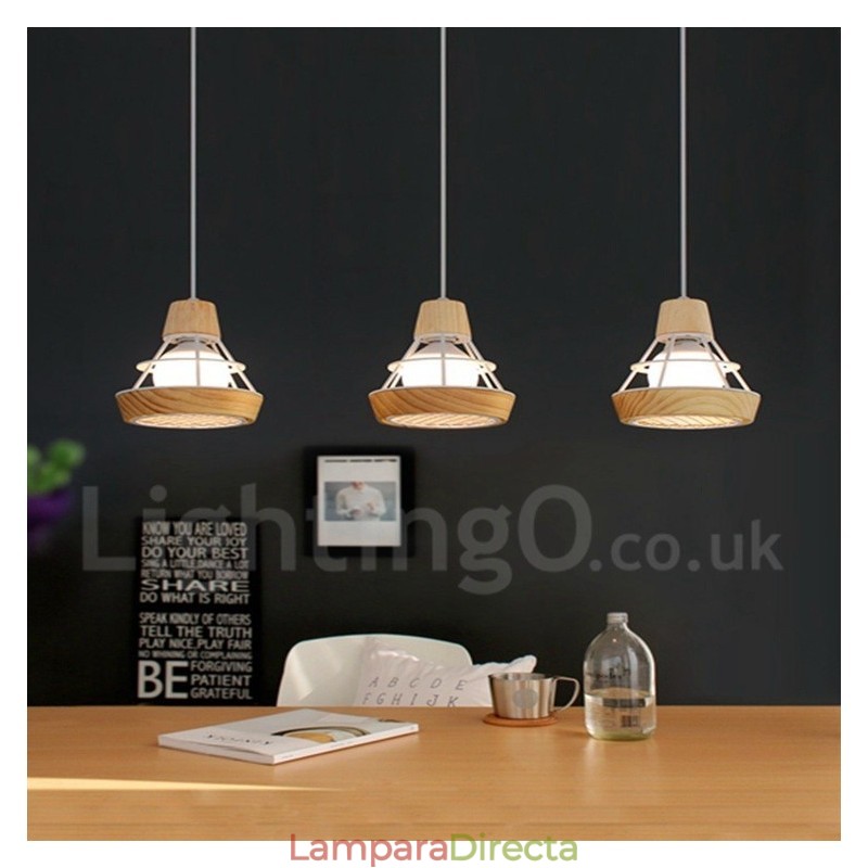 Lámpara colgante de madera y metal para comedor