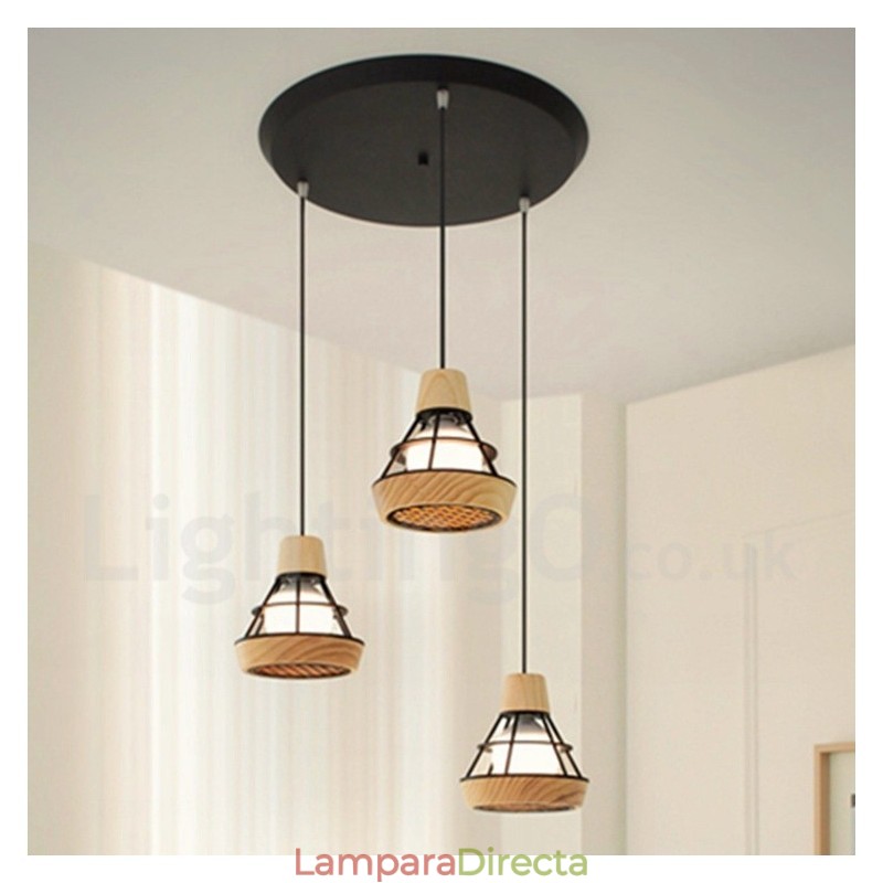 Lámpara colgante de madera y metal para comedor
