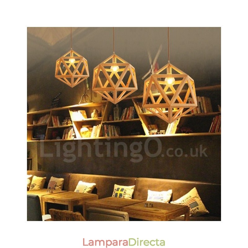Lámpara colgante de madera contemporánea moderna de 1 luz