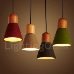 Lámpara colgante moderna contemporánea de madera y hormigón en varios colores