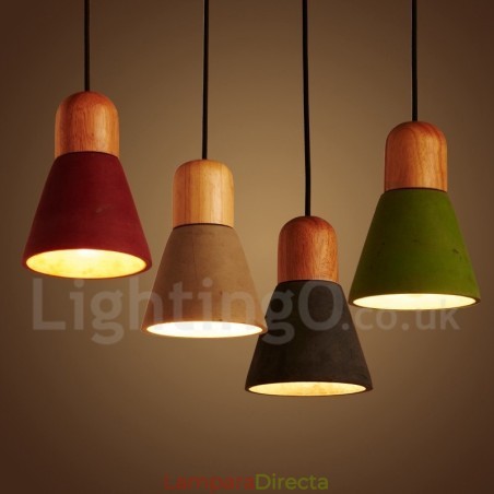 Lámpara colgante moderna contemporánea de madera y hormigón en varios colores Lámpara colgante moderna contemporánea de madera y hormigón en varios colores