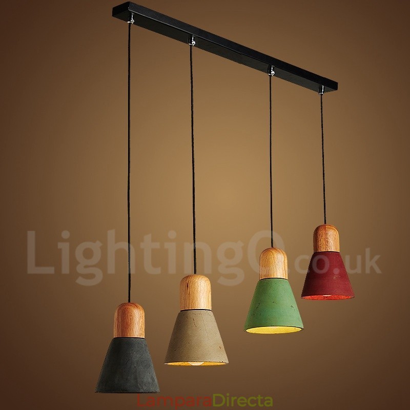 Lámpara colgante moderna contemporánea de madera y hormigón en varios colores