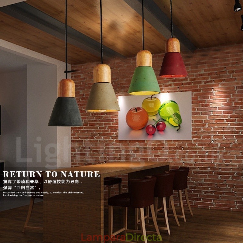 Lámpara colgante moderna contemporánea de madera y hormigón en varios colores